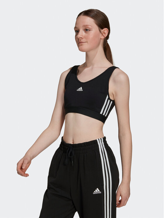 Техническая футболка Essentials 3-Stripes Crop Top With Removable Pads GS1343 Adidas, чёрный — фото 2