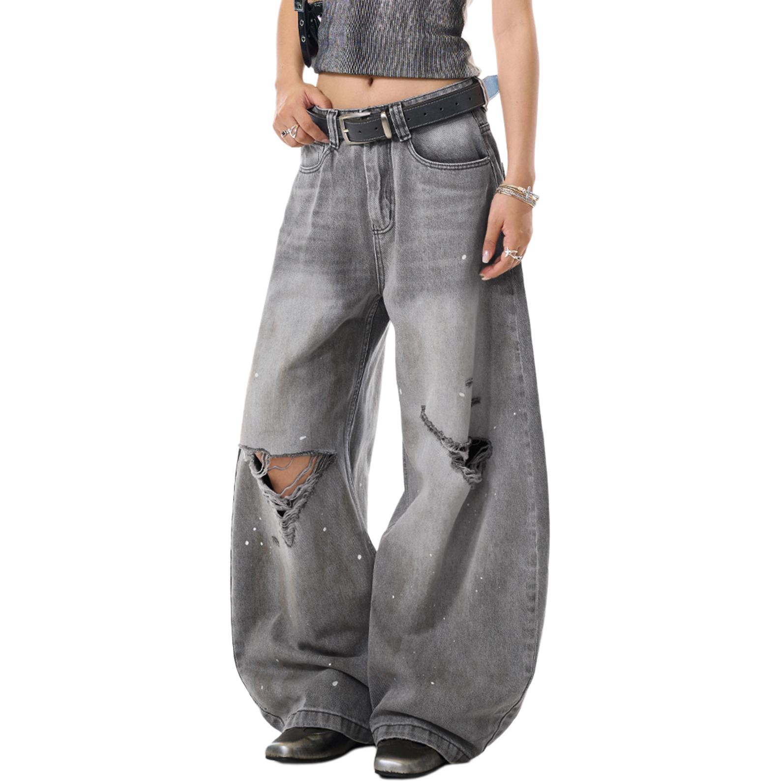 

NEVER RULE Джинсы Unisex Gray Moderate Wide Leg
