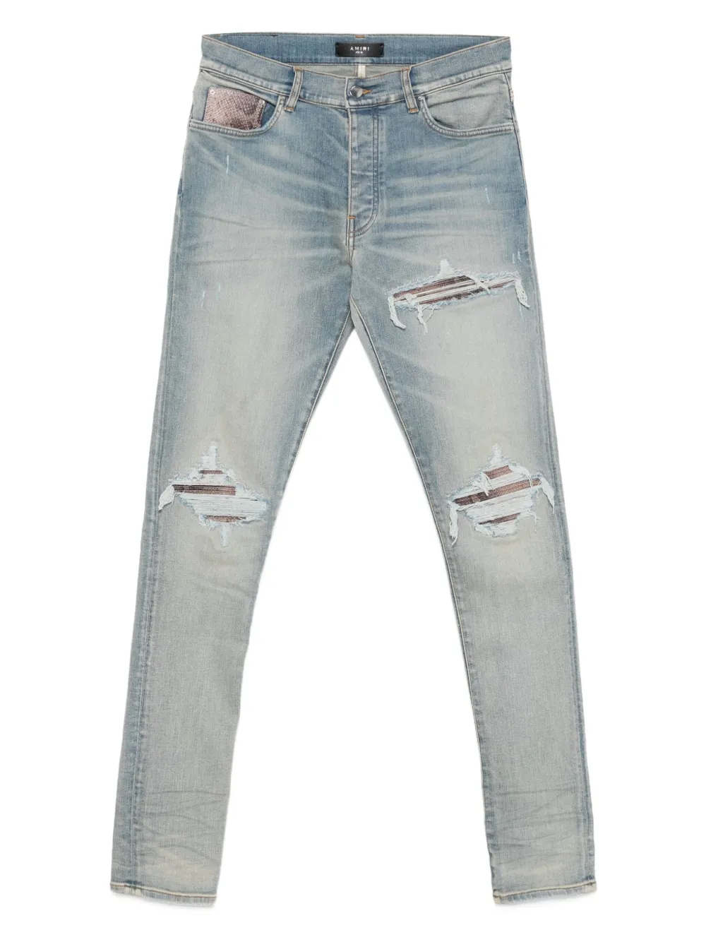 

Джинсы с кожаной отделкой AMIRI, синий