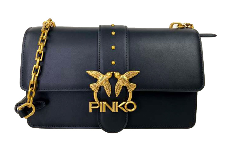 

PINKO Кожаная сумка через плечо мини женская черная и черная золотая