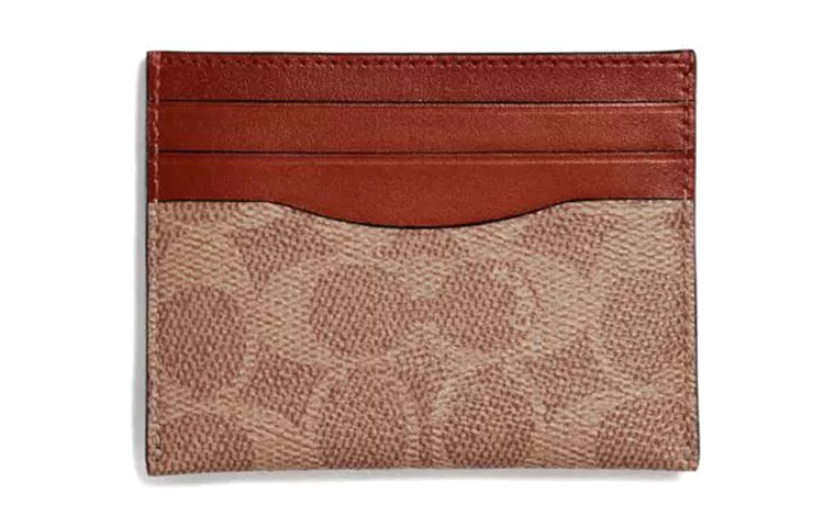 

Кошелек для карт Card Case Coated Canvas с кожаным вкладышем из телячьей кожи мужской Tan/Rusty COACH