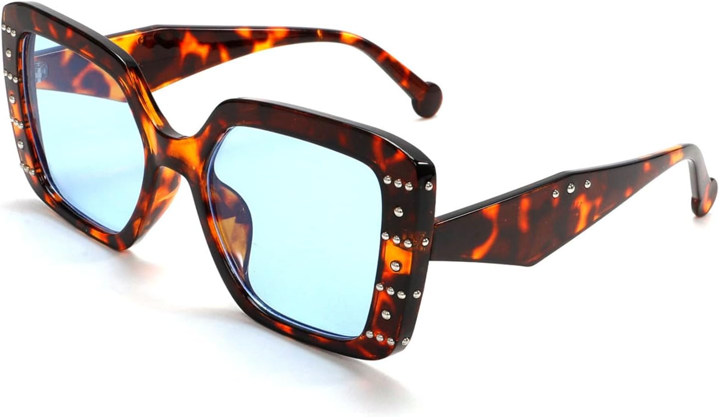 

Солнцезащитные очки Willochra Fashion Square для женщин и мужчин, модные солнцезащитные очки с заклепками, увеличенная толстая оправа, защита от УФ-излучения UV400, C3