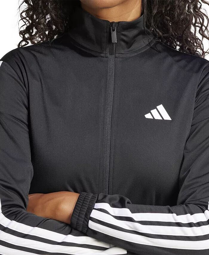 Женская трикотажная спортивная куртка с тремя полосками adidas, черный — фото 3
