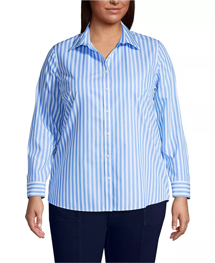 

Рубашка без глажки на пуговицах Plus Size Lands' End, синий