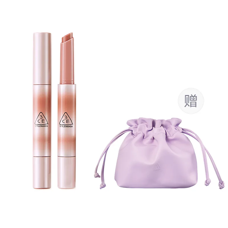3CE Помада-блеск Fusion Glow Lip Freeze Fine Tube, глянцевая, легко растушевывается, 1,7 г, подарок на день рождения, #MILKY SHADOW "Half-Day Tea"+Pouch