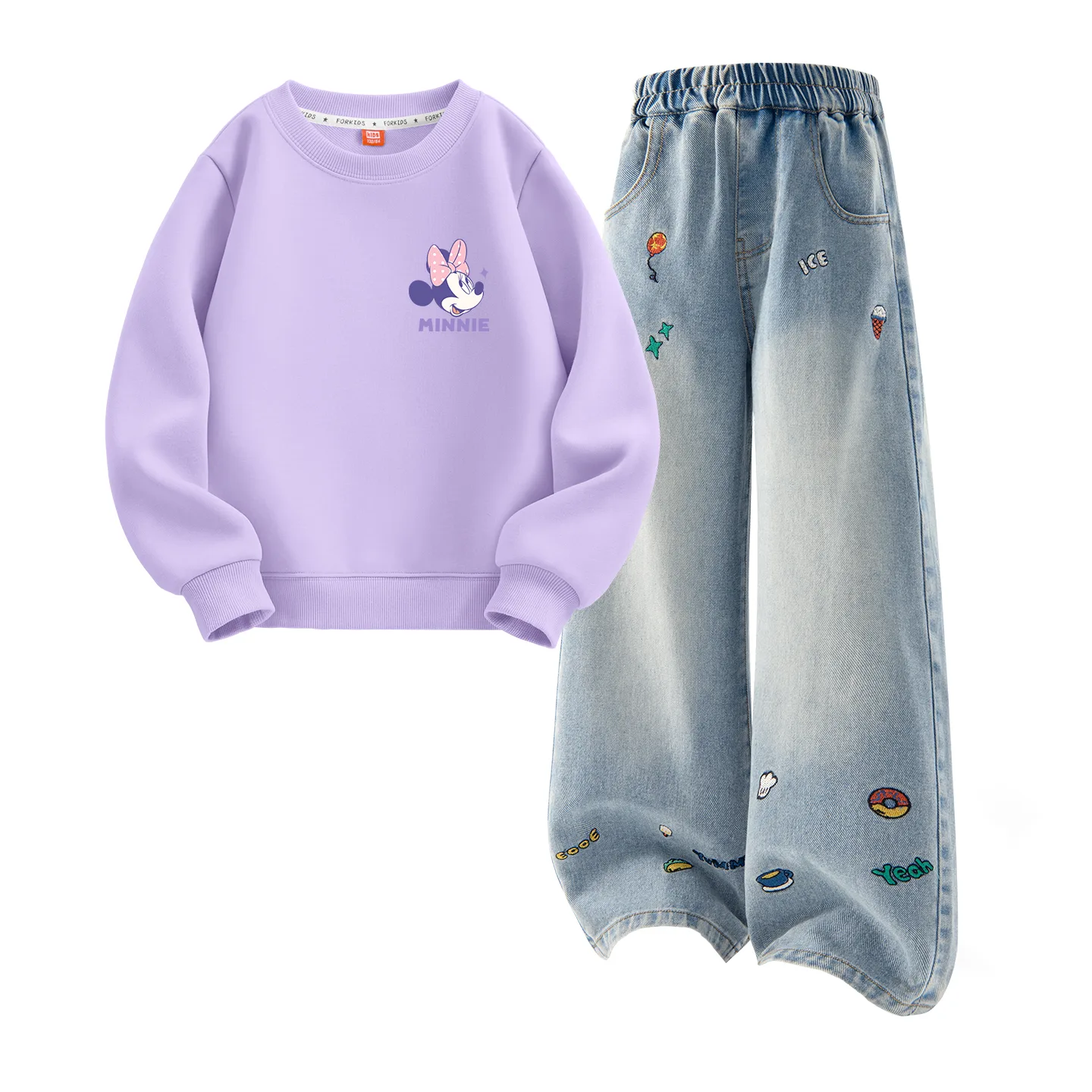 Детская повседневная спортивная футболка с круглым вырезом Disney, Dini Knot K Taro Purple+Solid Color Denim Blue
