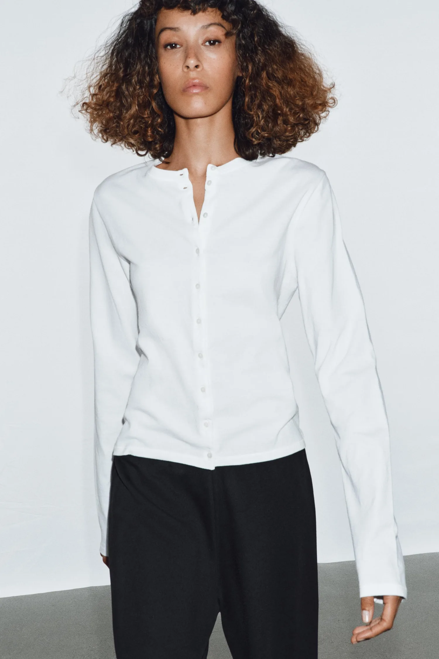 Футболка на пуговицах, 100% хлопок Zara, белый — фото 2