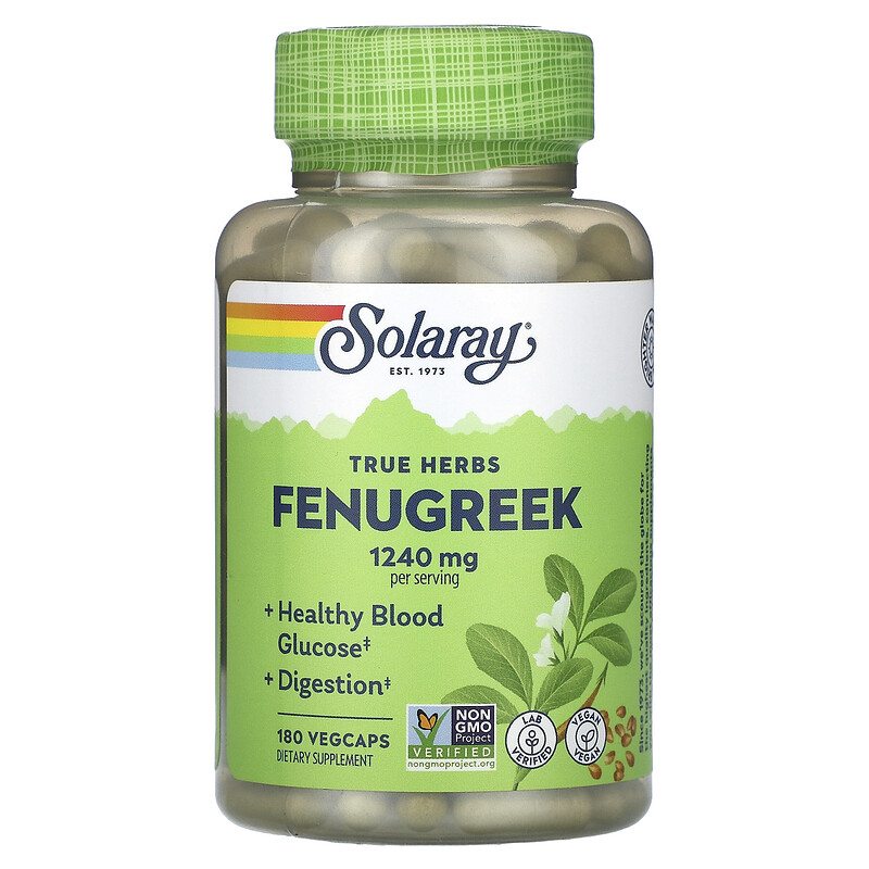 

Solaray, True Herbs, пажитник, 1240 мг, 180 вегетарианских капсул (620 мг в 1 капсуле)