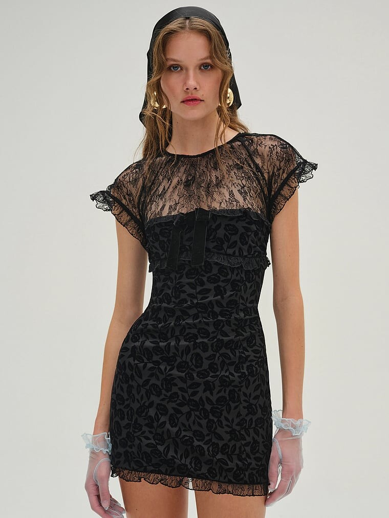 

Мини-Платье цвета полуночи из бархата For Love & Lemons, черный