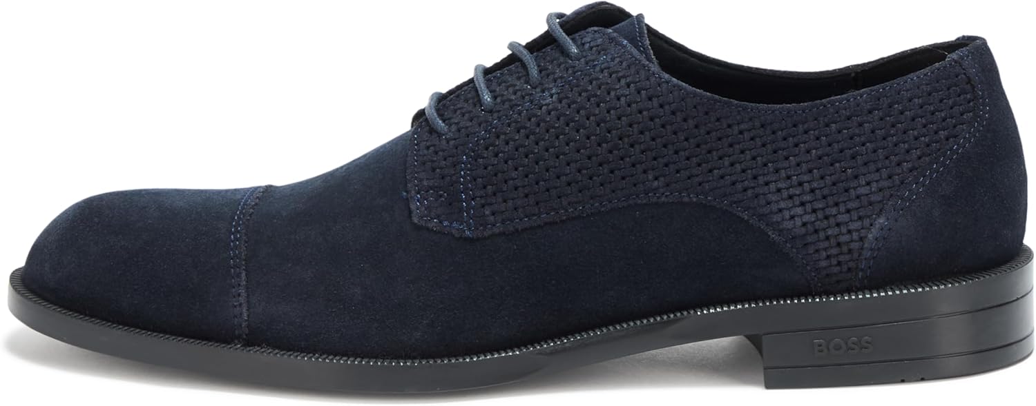 BOSS Мужские туфли-оксфорды Tayil из замши и кожи, Anchors Aweigh Blue — фото 2