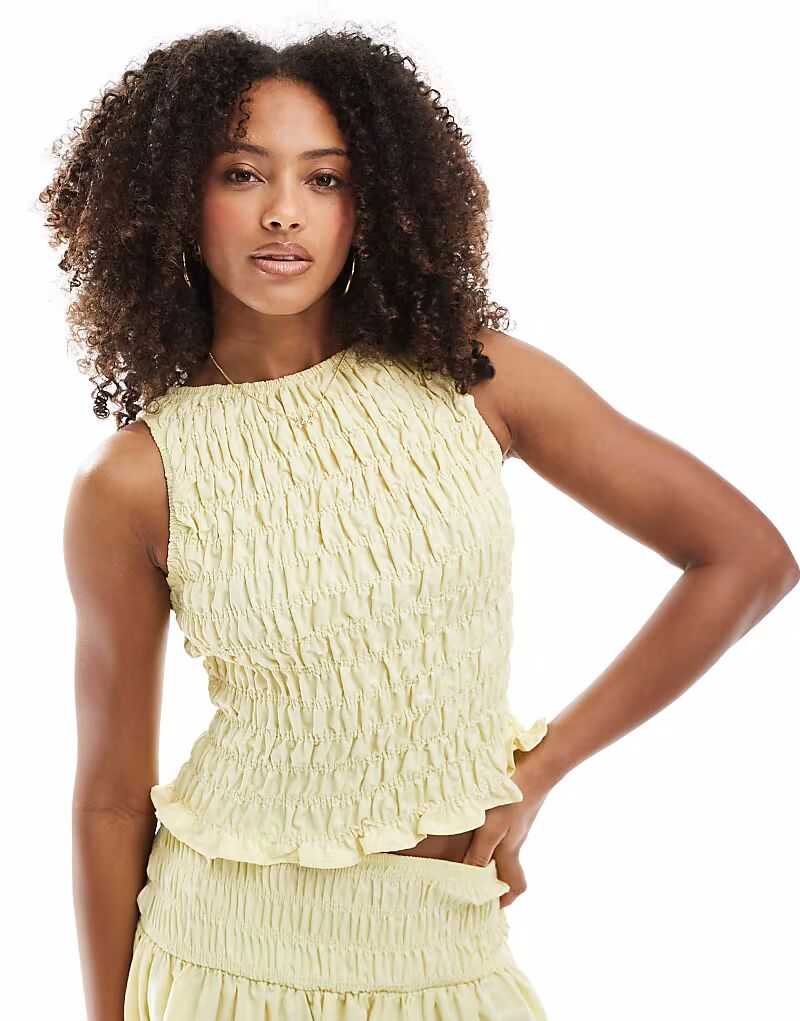 

Льняная майка без рукавов со сборками цвета пахты Asos Design