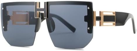 

Большие солнцезащитные очки без оправы для женщин и мужчин, модные винтажные квадратные солнцезащитные очки с плоской верхней частью, защита от УФ-излучения UV400 MTZJH, C1