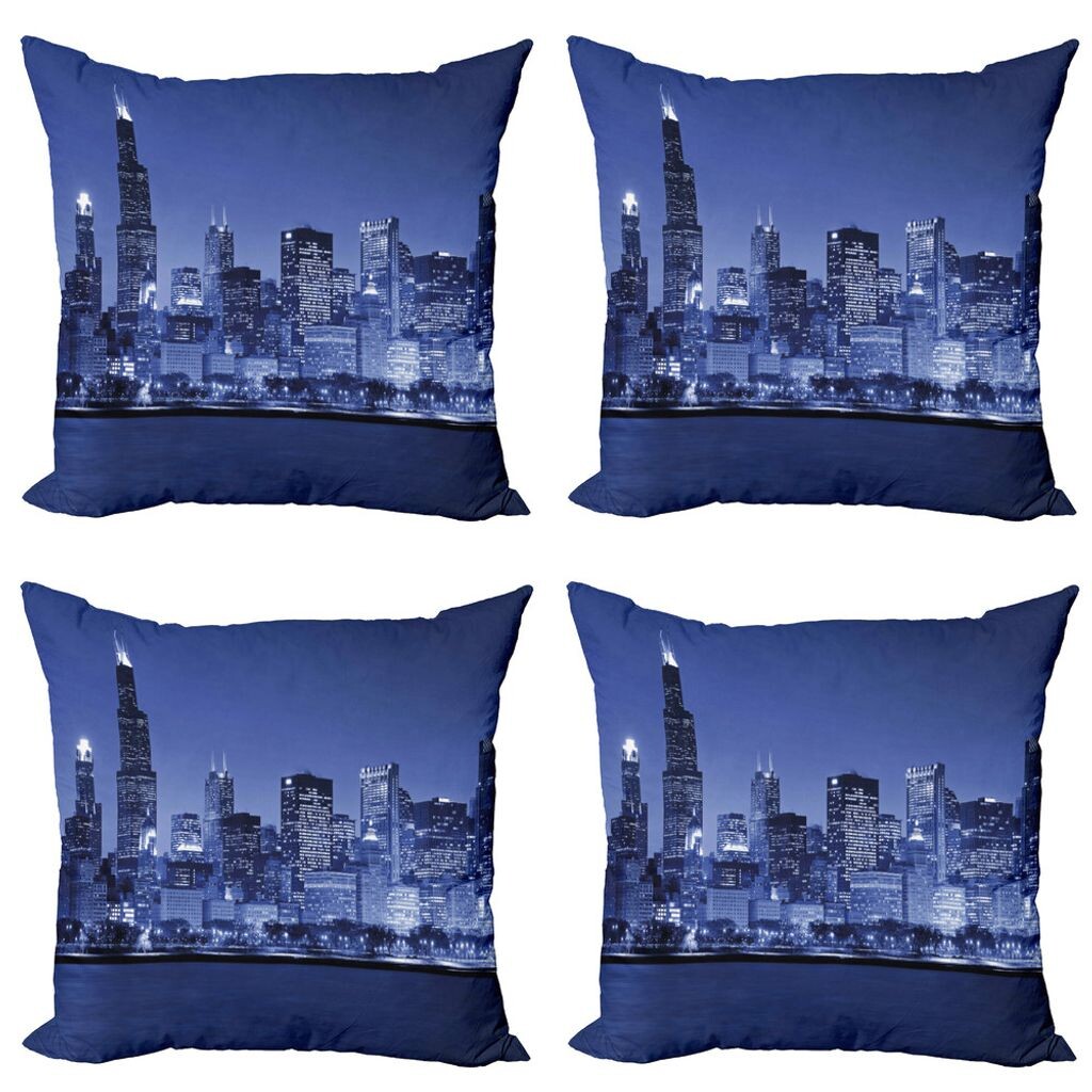 

ABAKUHAUS USA Набор чехлов для подушек (4 предмета), Chicago Skyline Night, современная двусторонняя цифровая печать, 50 см x 50 см, фиолетовый синий