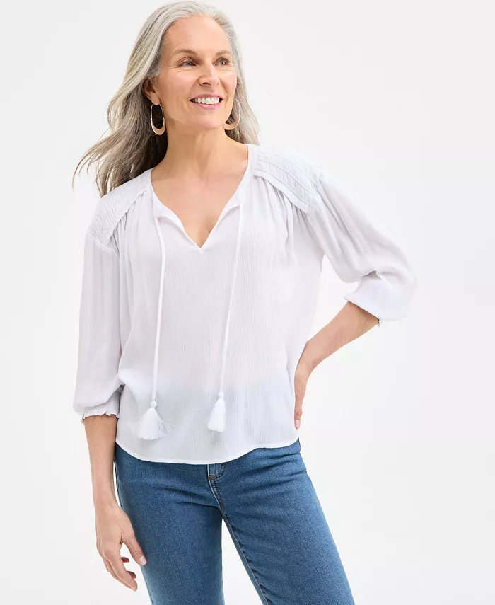 

Женский топ с бахромой и разрезом на горловине, с рукавом 3/4 Style & Co, белый