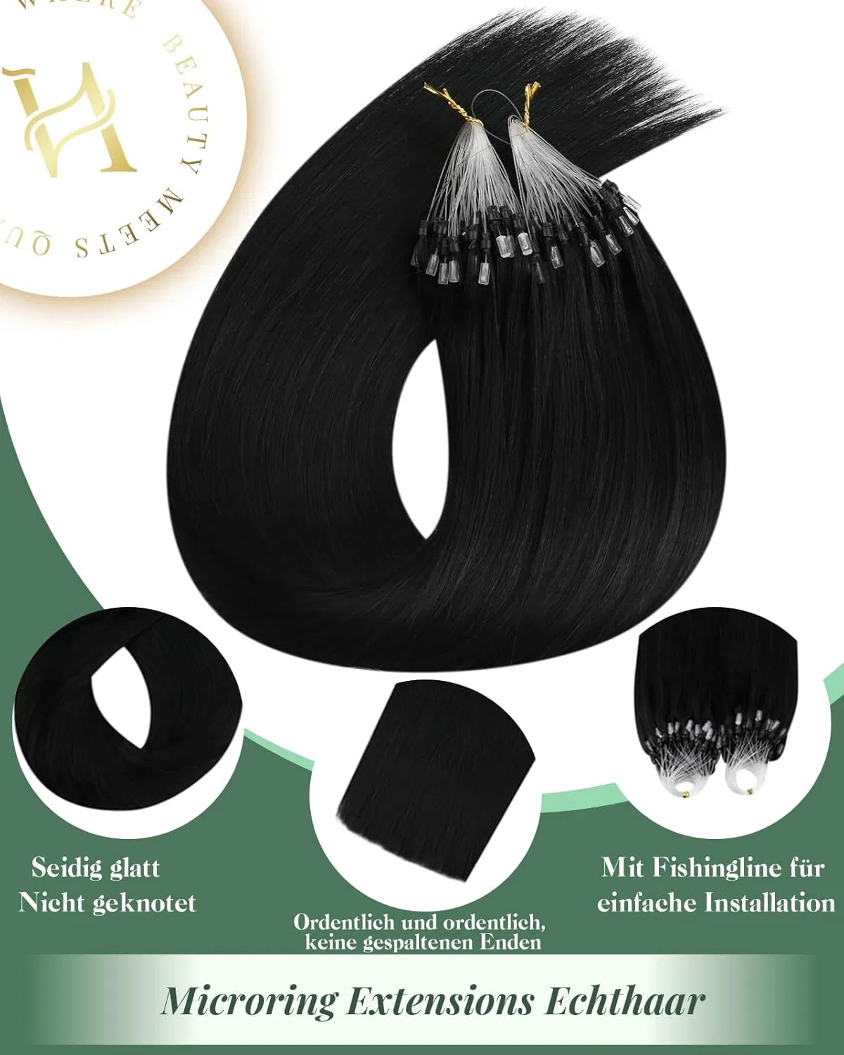 Наращивание волос микрокольцами «Micro Ring Black» 50 см от Ugeat Ugeat — фото 2