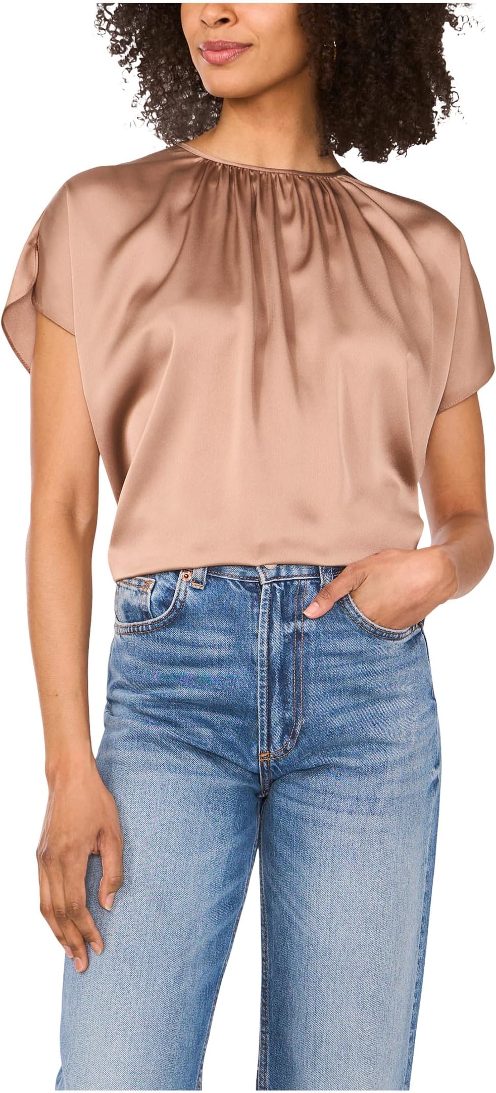 

Женская кофта с круглым вырезом, присборенная, с коротким рукавом Vince Camuto, Rich Taupe