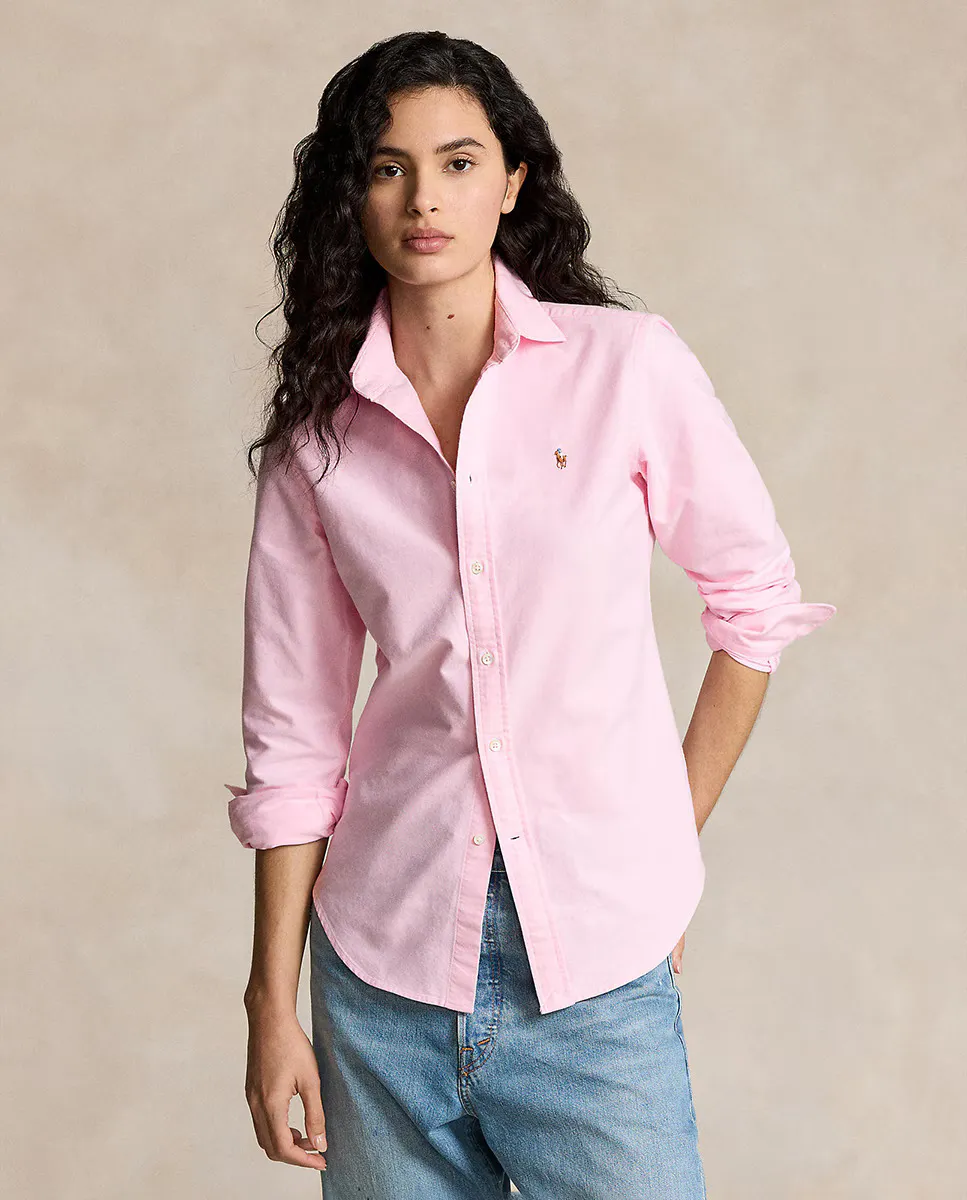 

Женская хлопковая рубашка с длинным рукавом Polo Ralph Lauren, розовый