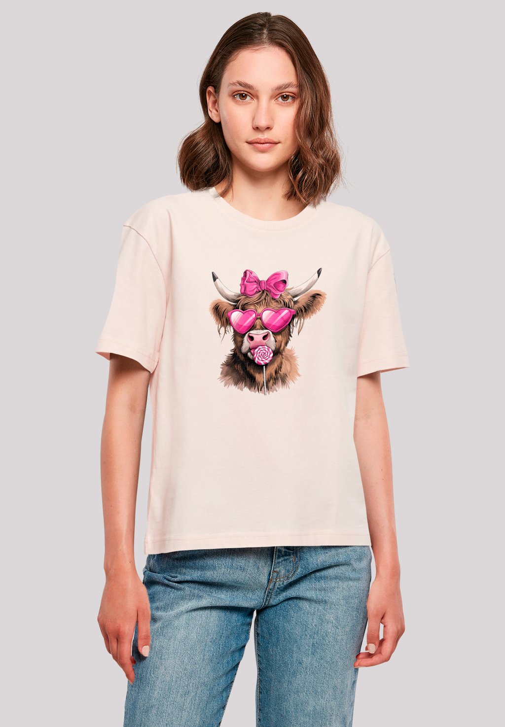 

Футболка с принтом HIGHLAND COW VALENTINSTAG SONNENBRILLE F4NT4STIC, розовый