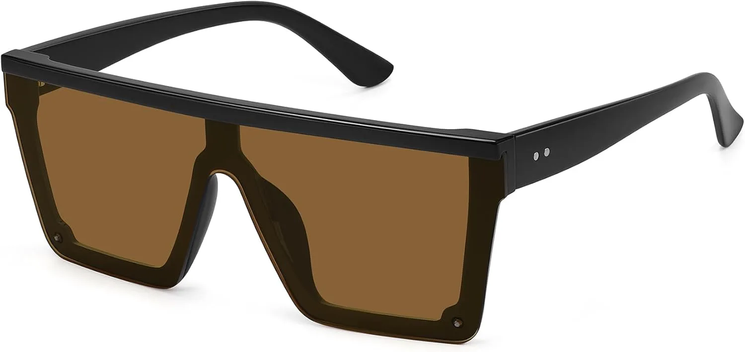 

Солнцезащитные очки STORYCOAST квадратной формы для женщин и мужчин, модные, с большой оправой, плоской верхней частью и зеркальными линзами, Black Frame-brown Lens