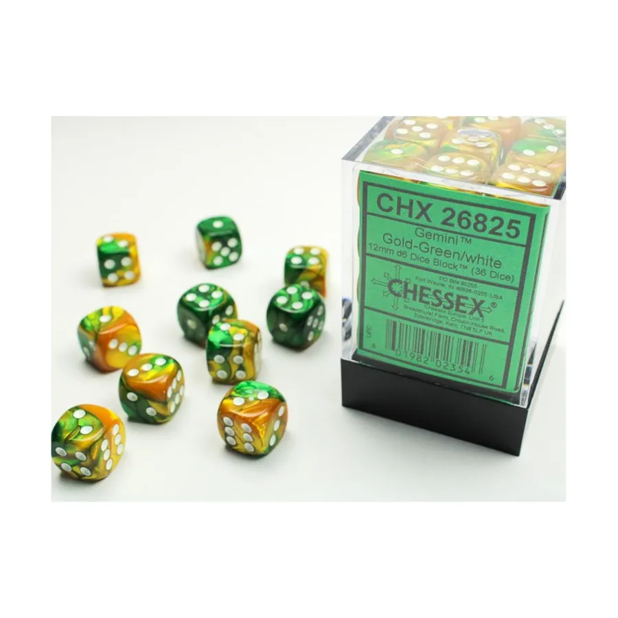 

d6 12 мм золотисто-зеленый с белым (36), Dice - Gemini - d6 12mm (Chessex)
