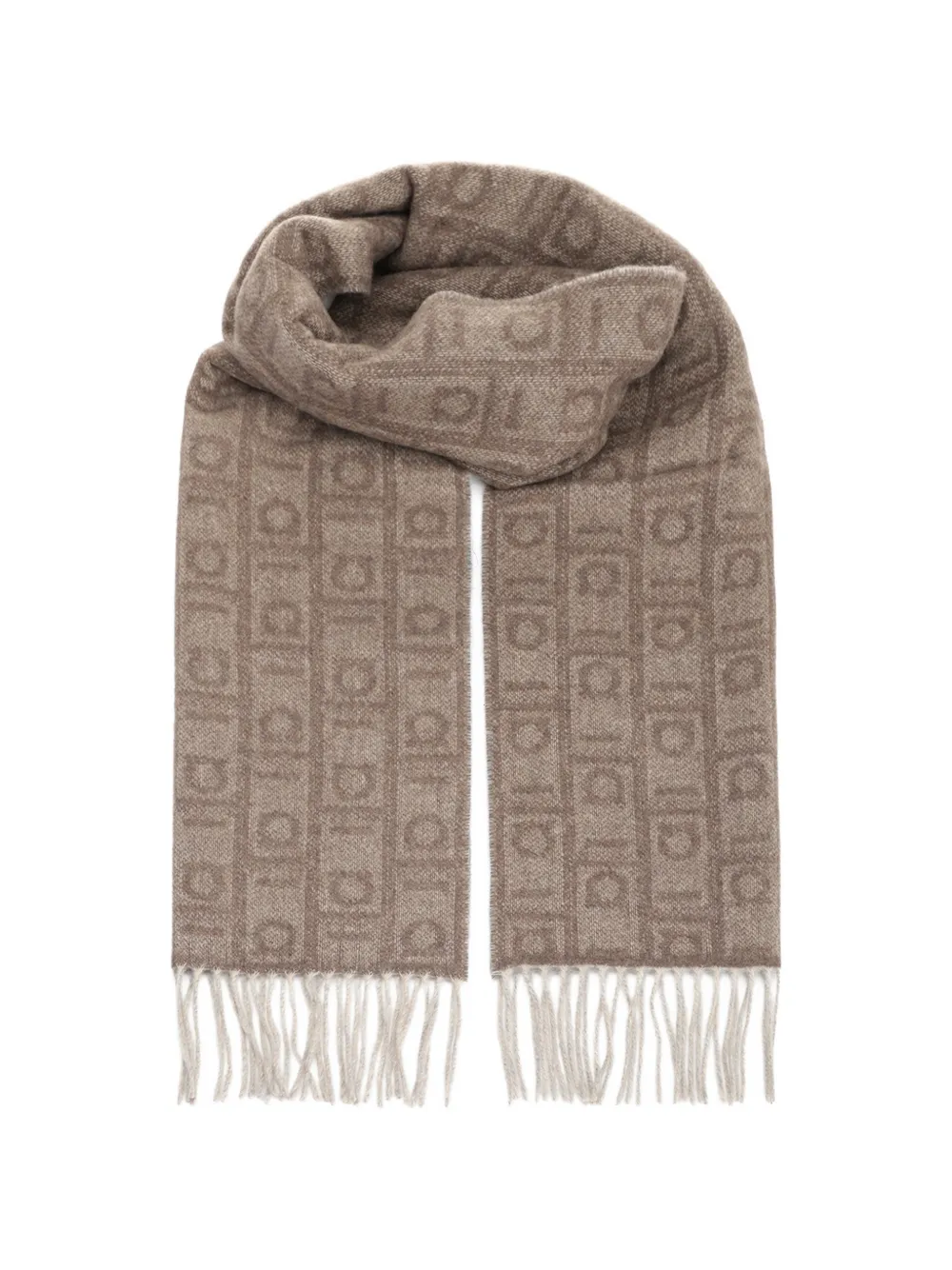 

Шарф с бахромой и геометрическим узором Ferragamo, бежевый
