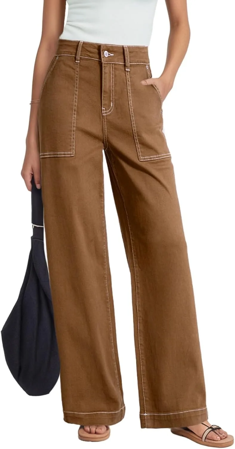 

Женские брюки Dokotoo High Waisted, джинсы Stretch Loose Fit Colorblock с карманом