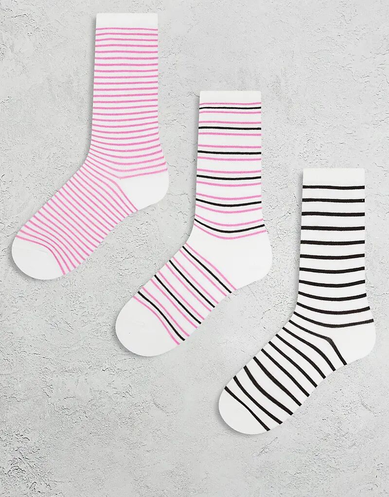 

Носки Monki, 3 пары, в розовую полоску