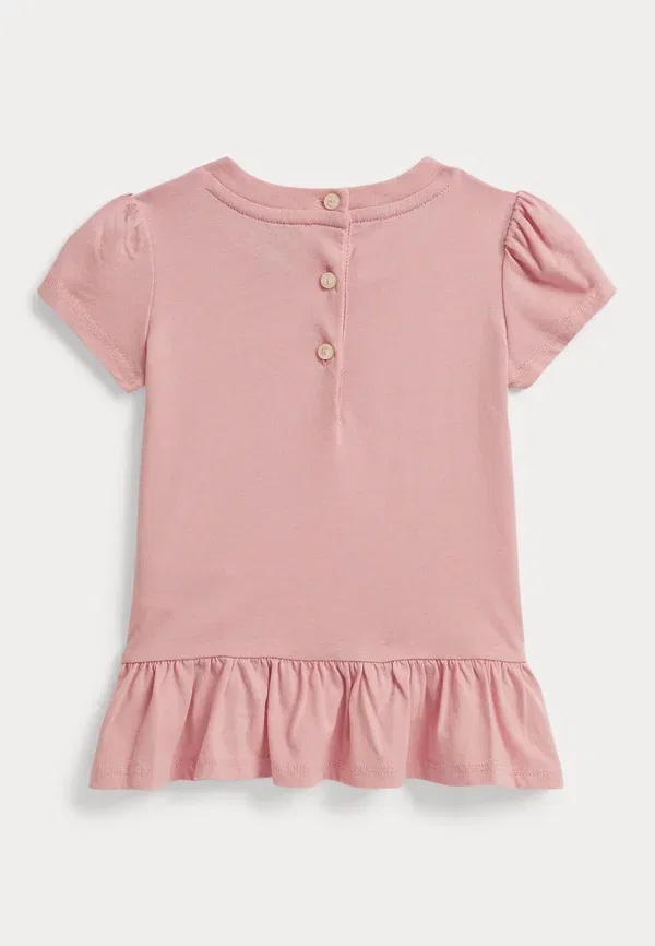Футболка Polo Ralph Lauren Polo bear cotton jersey peplum tee 0 2y print t-shirt, адирондак розовый — фото 2