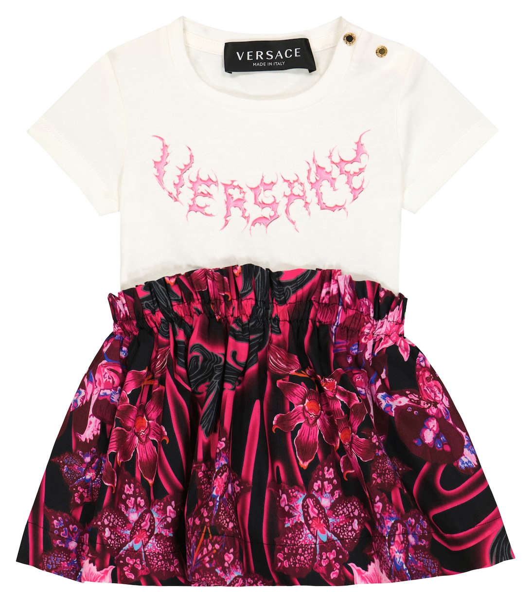 

Хлопковое платье Orchid Barocco Versace Kids, White+Black+Tropical Print