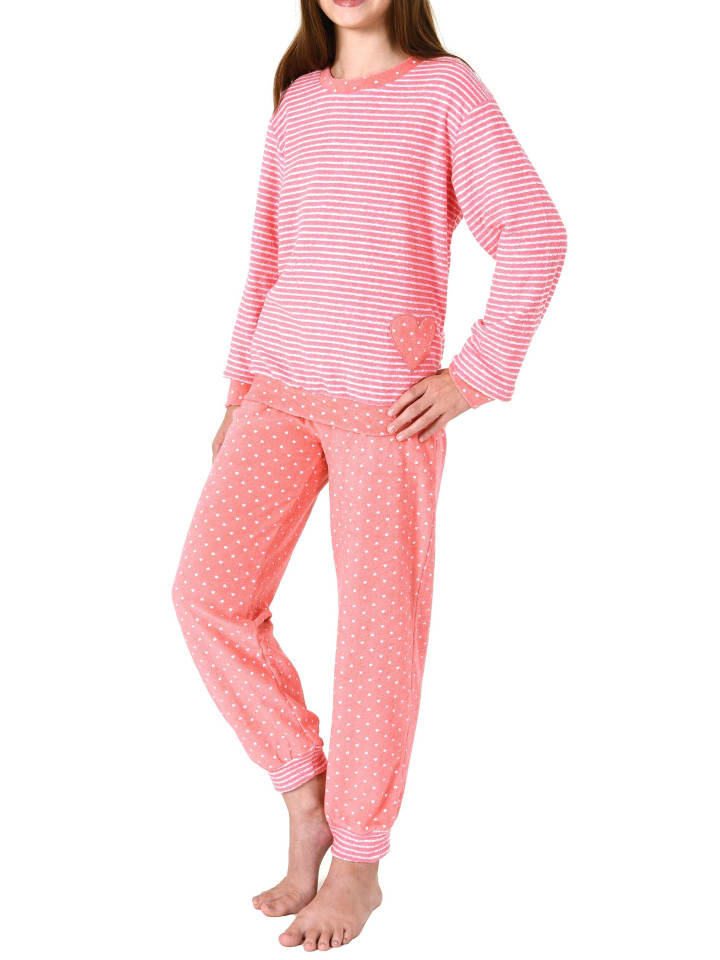 

NORMANN Пижама из махровой ткани с длинными рукавами, манжетами, сердечками и полосками - 59583 в полоску