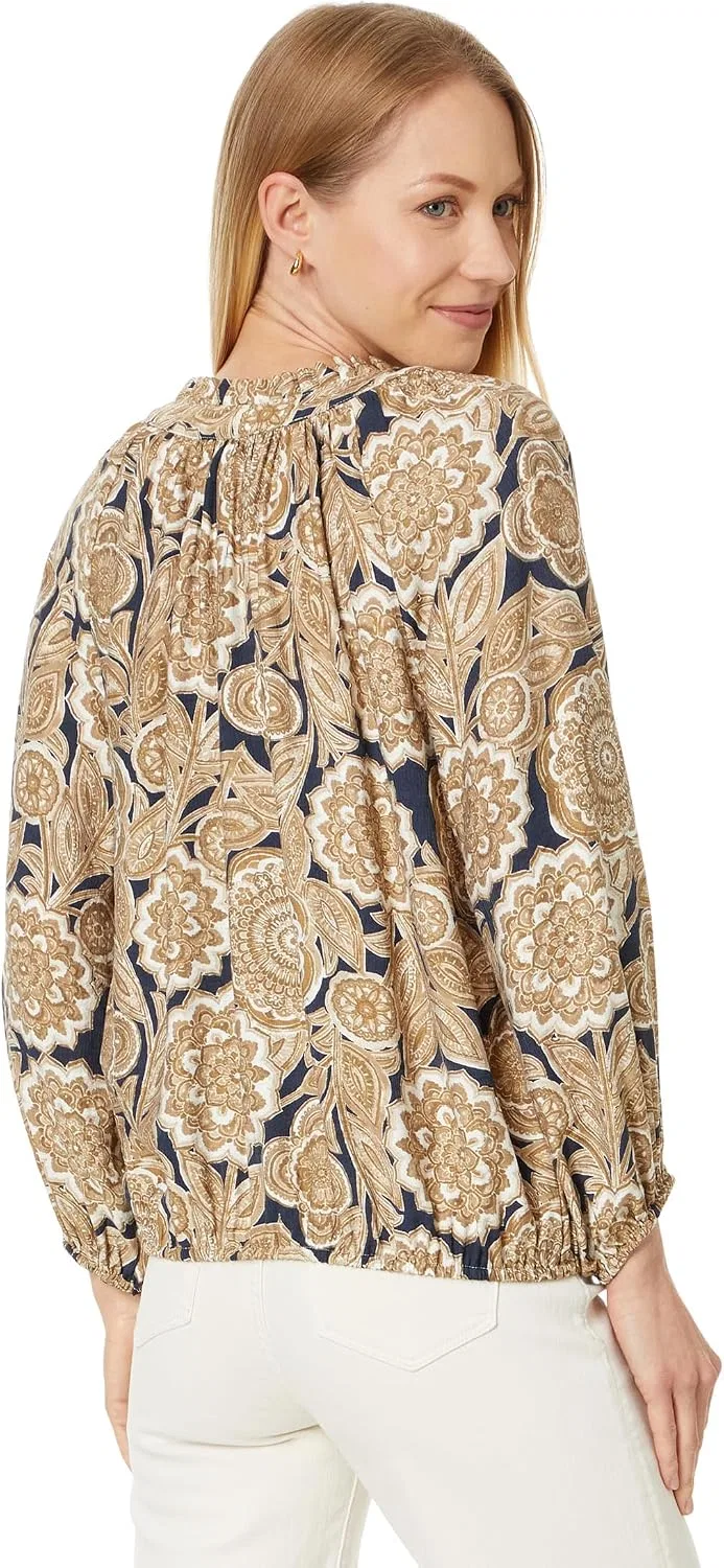 Блуза с цветочным принтом Paisley Floral Frill Neck Top, Tommy Hilfiger, Sky Captain Multi — фото 2