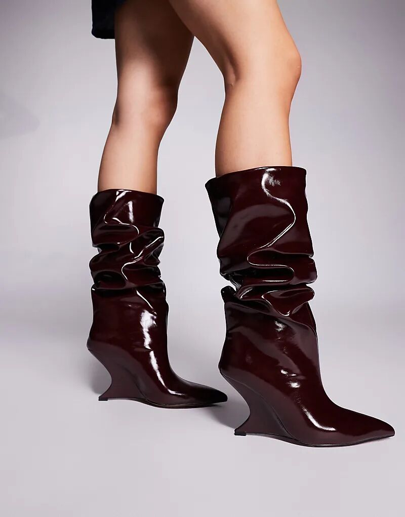 Сапоги Cheryl на танкетке ASOS DESIGN бордового цвета
