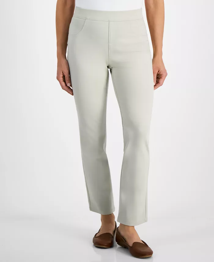

Узкие брюки прямого кроя с завышенной талией на резинке Petite Mid Rise Pull On Straight Leg Ponte Pants Style & Co, коричневый/бежевый