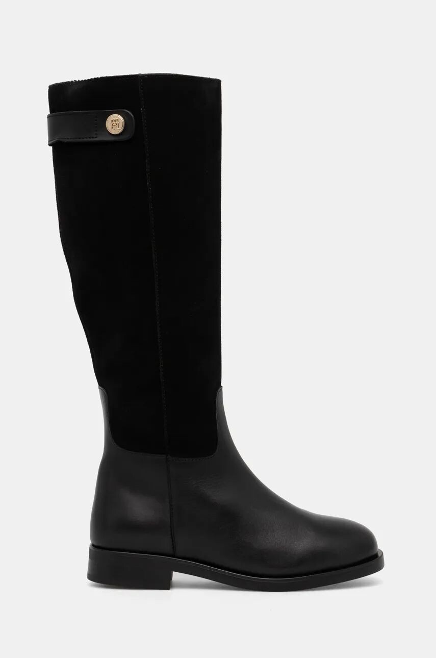 

Кожаные сапоги Tommy Hilfiger TH LEATHER MIX LONG BOOT, черный