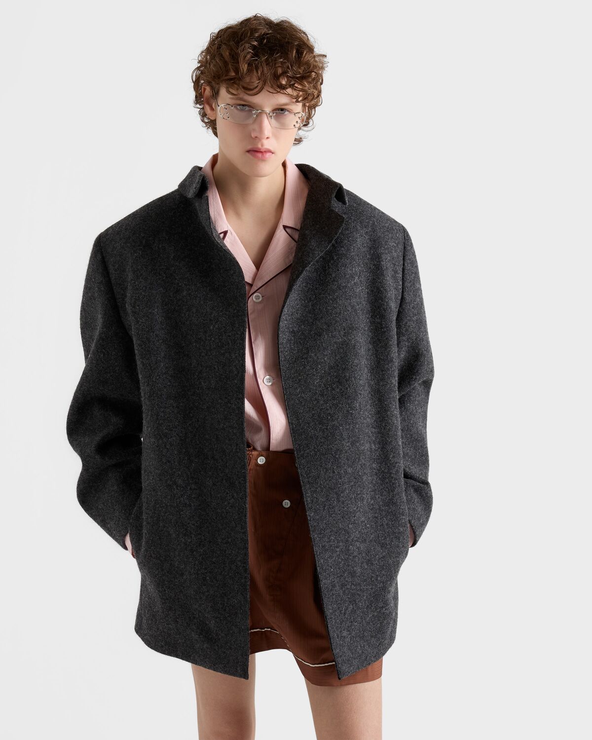 Однобортный жакет из шерсти шетландских овец Prada, грифельно-серый — фото 3
