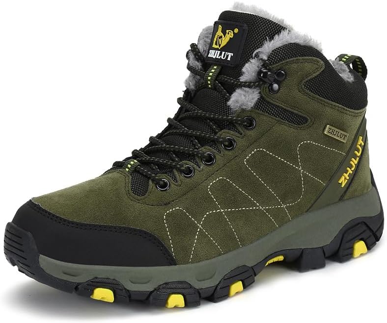 

Мужская шнуровка WAOLSU Зимняя шерсть Теплые альпинистические обувь Кроссовки Снежные ботинки на лодыжке, зеленый