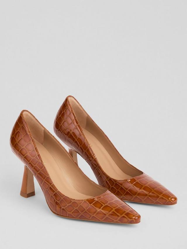 Florena Leather туфли-лодочки на каблуке kitten heel с эффектом крокодила L.K.Bennett, Tan — фото 2