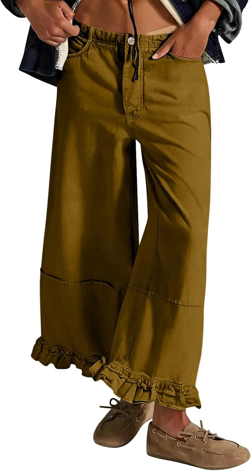 Джинсы свободные, Womens Wide Leg Jeans, арми-зеленый