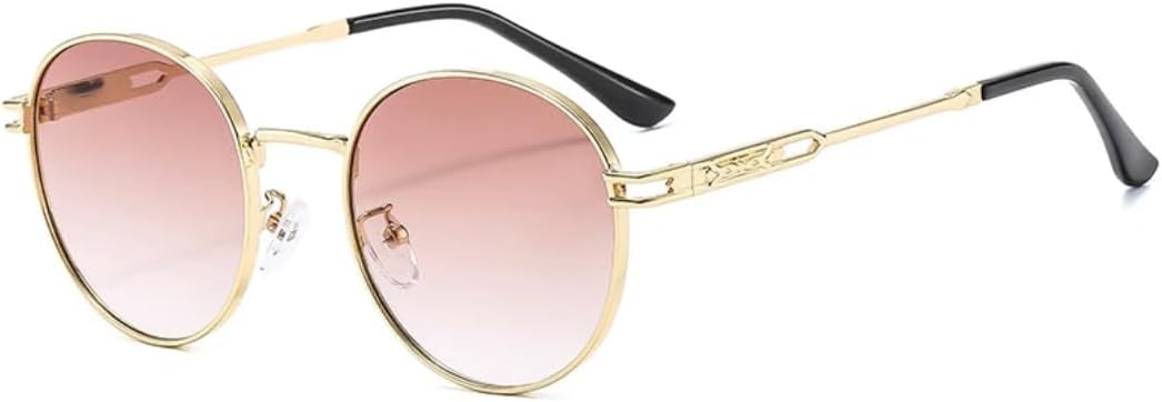 

Роскошные металлические круглые солнцезащитные очки для женщин и мужчин в стиле панк, для походов, вождения и активного отдыха, защита от УФ-излучения UV400 TVTBBVV, Gold Tea