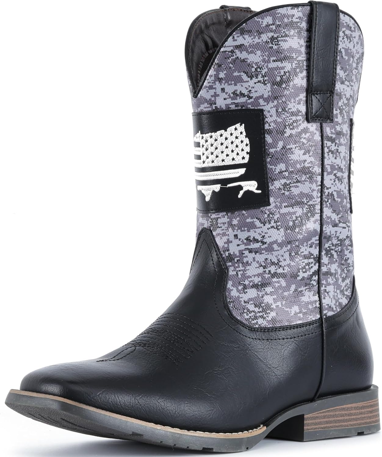 

Мужские ковбойские сапоги IUV с широким голенищем, западного стиля, с традиционным американским флагом, ретро с квадратным носком, деревенские сапоги, черный