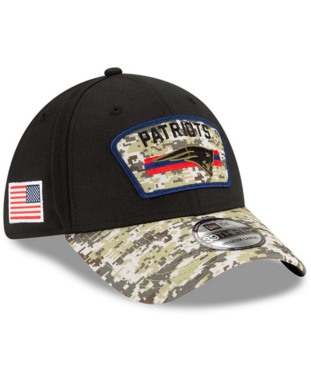 

Мужская черная камуфляжная кепка New England Patriots 2021 Salute To Service 39THIRTY Flex Hat New Era