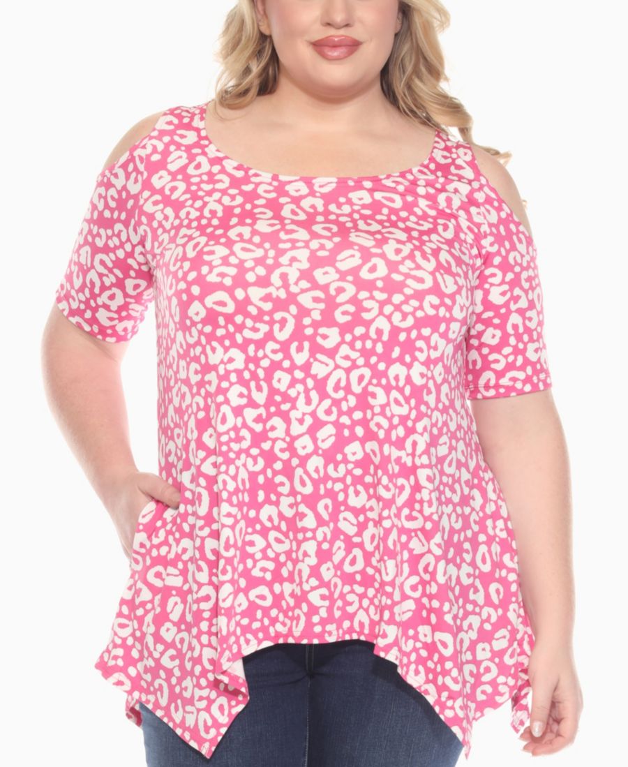 

Вязаный топ большого размера с открытыми плечами и леопардовым принтом, с коротким рукавом White Mark, Pink