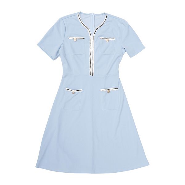 

Женское платье с твидовой отделкой и карманами, v-образным вырезом и коротким рукавом Inspire Chic, Blue