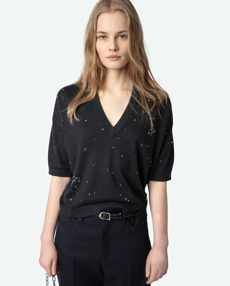

Женский льняной свитер с короткими рукавами Wully Zadig & Voltaire, черный