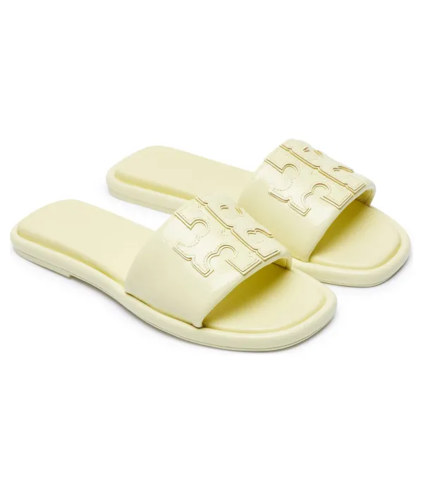 Кожаные тапочки с двойной Т-образной головкой Tory Burch, желтый — фото 3