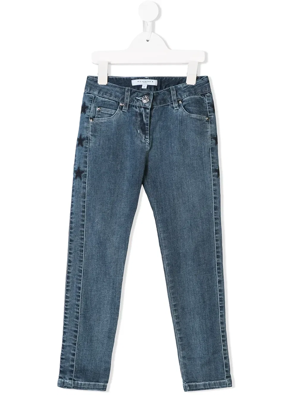 Джинсы скинни с заплатками в форме звезд Givenchy Kids, синий