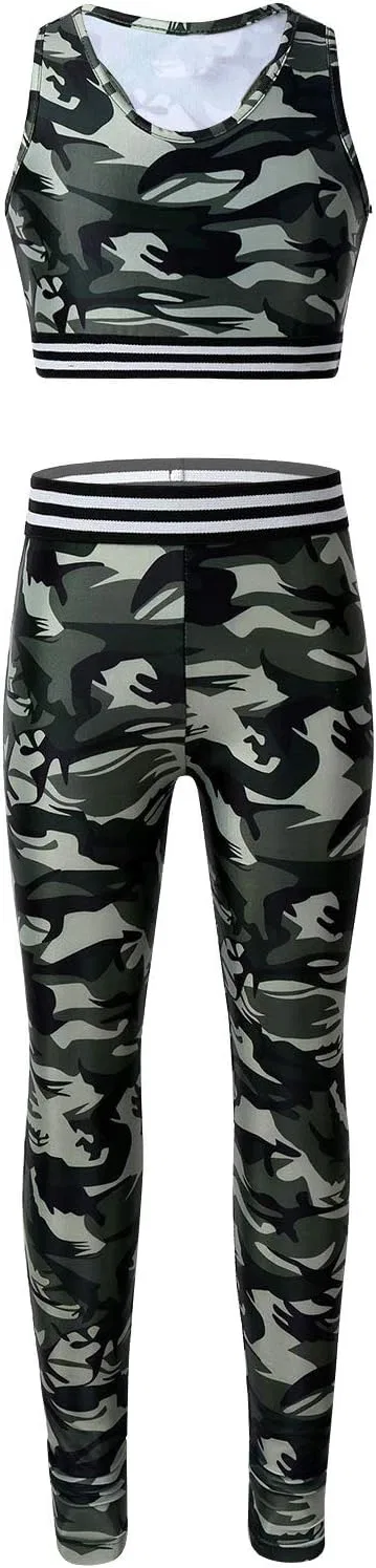 Детский спортивный комплект с топом и леггинсами FEESHOW, Army Green