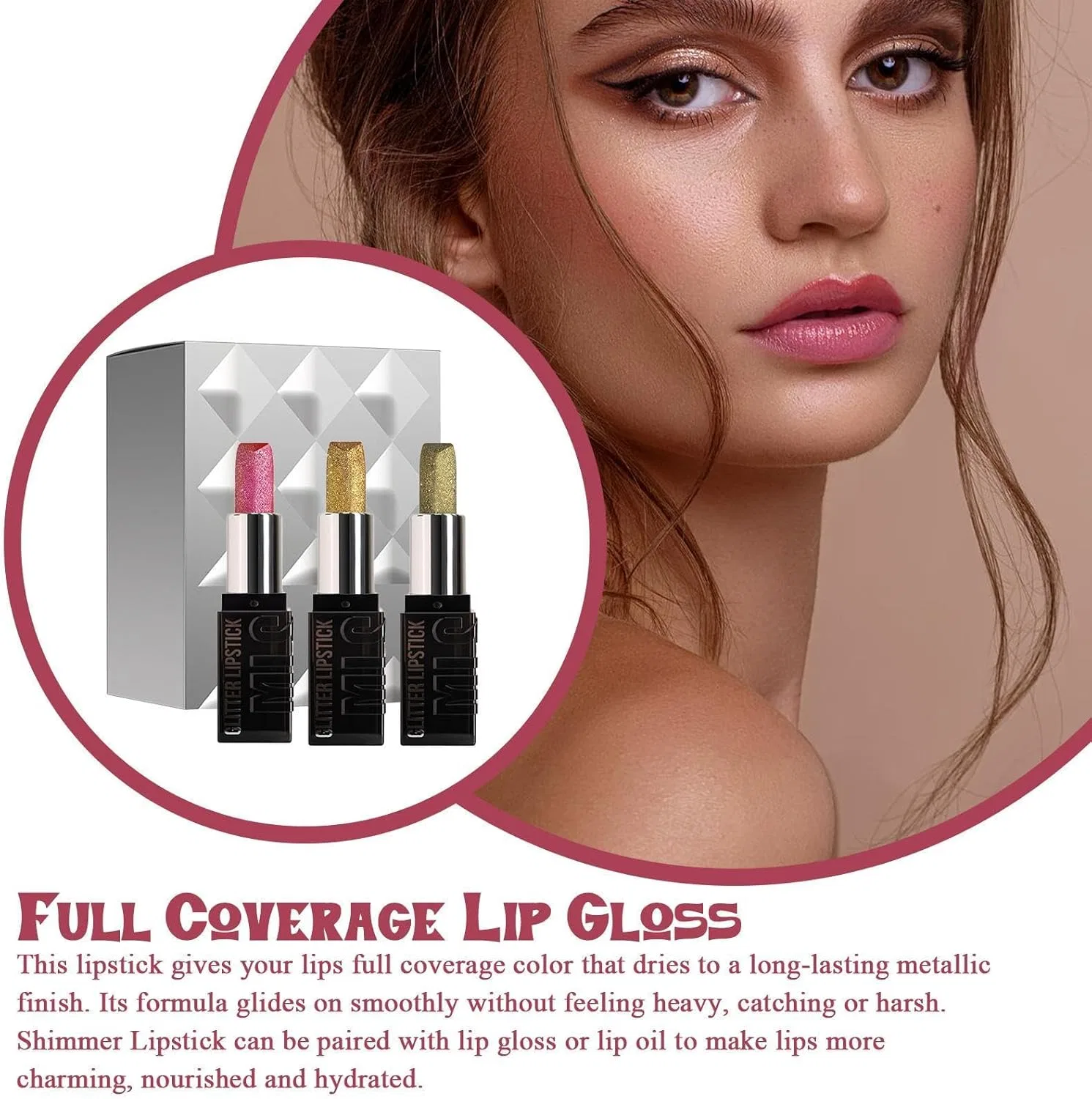 Набор блесков для губ Glitter Lip Set, 3 цвета, 3.6 г, Generic — фото 2