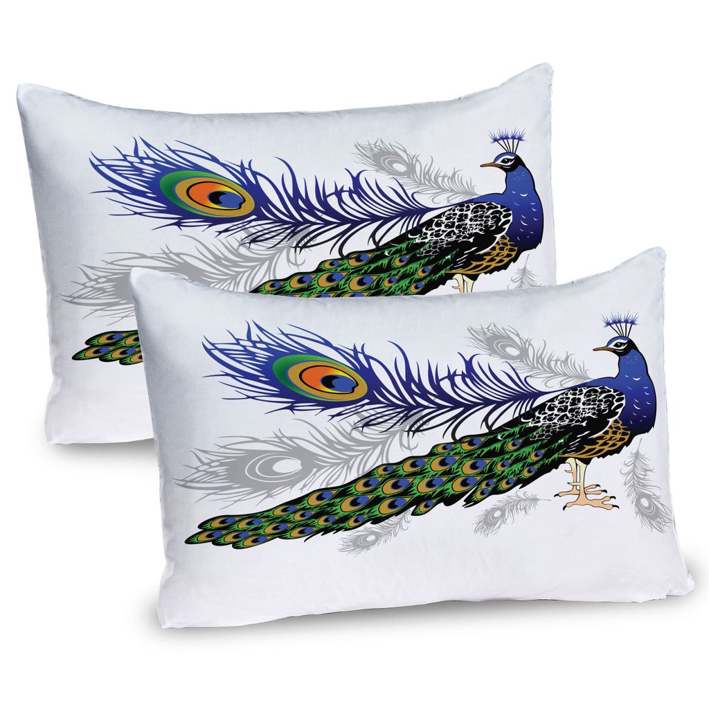 

ABAKUHAUS Чехол на подушку с изображением павлина, набор из 2 шт., Manne Peacock Feather Spring Wilderness Crowned Majestic Art Animal Pattern, чехол для подушки с декоративным принтом, 80 x 40 см, многоцветный