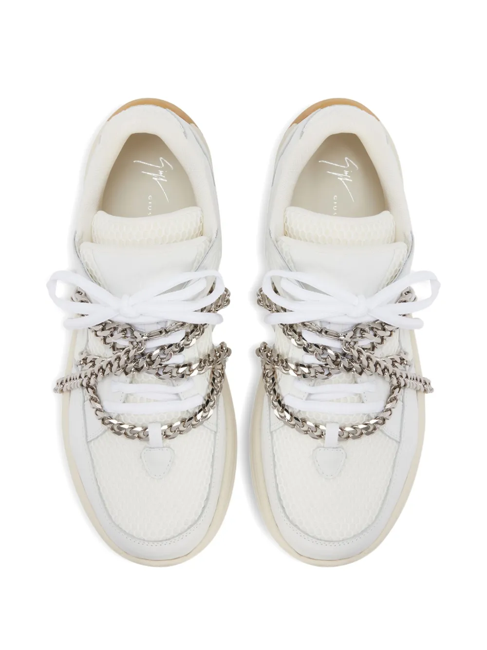 Кожаные кроссовки с кружевной цепочкой Giuseppe Zanotti, белый — фото 4